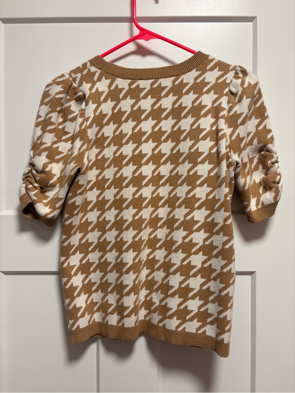 LOFT Camel Cream Houndstooth Puff Sleeve Sweater XS - Picture 3 of 5